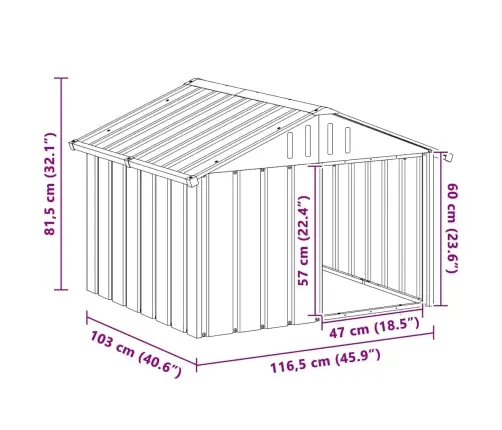 Suņu Būda, Pelēka, 116,5X103X81,5 Cm, Cinkots Tērauds Vidaxl