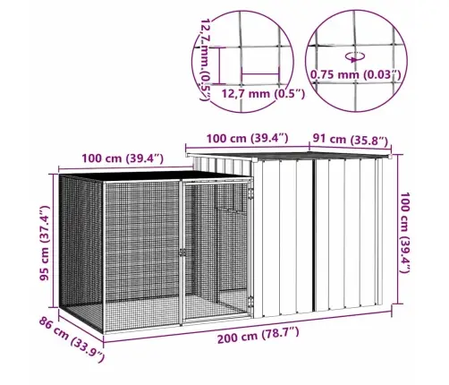Vistu Būris, Pelēks, 200X91X100 Cm, Cinkots Tērauds Vidaxl