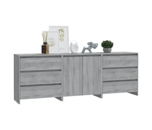 Kumodes, 3 Gab., Pelēcīga Ozolkoka Krāsa, Inženierijas Koks Vidaxl