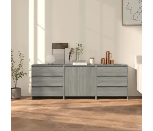 Kumodes, 3 Gab., Pelēcīga Ozolkoka Krāsa, Inženierijas Koks Vidaxl