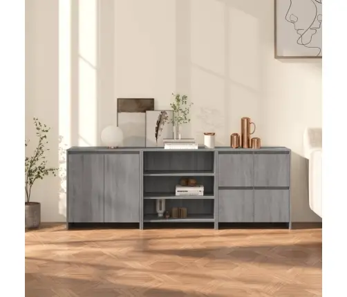 Šoninė Spintelė, 3 Dalių, Pilka Ąžuolo, Apdirbta Mediena