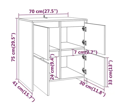 Puhvetkapp 2 Tk, Valge, 70 X 41 X 75 cm Tehispuit