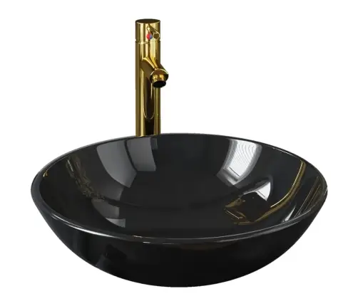 Vannitoavalamu Kraani Ja Äravoolupesaga, Must Karastatud Klaas