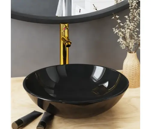 Vannitoavalamu Kraani Ja Äravoolupesaga, Must Karastatud Klaas