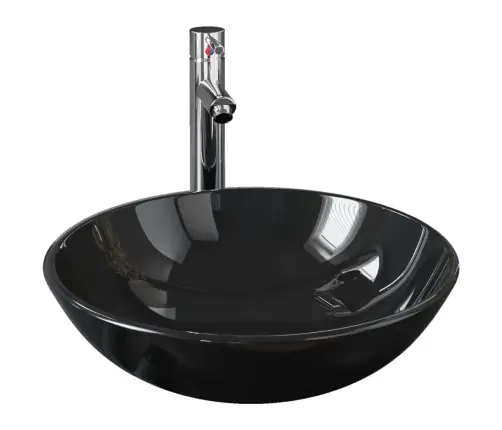 Vannitoavalamu Kraani Ja Äravoolupesaga, Must Karastatud Klaas