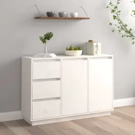Kumode, Balta, 111X34X75 Cm, Priedes Masīvkoks Vidaxl