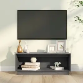 Tv Plaukts, Pelēks, 90X35X35 Cm, Priedes Masīvkoks Vidaxl