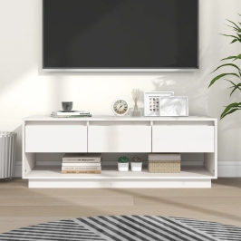 Tv Plaukts, Balts, 110,5X34X40 Cm, Priedes Masīvkoks Vidaxl