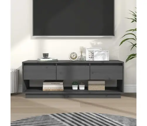 Tv Skapītis, Pelēks, 110,5X34X40 Cm, Priedes Masīvkoks Vidaxl