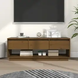 Tv Skapītis, Medus Brūns, 110,5X34X40 Cm, Priedes Masīvkoks Vidaxl