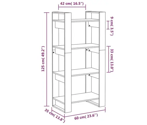 Grāmatu Plaukts, Balts, 60X35X125 Cm, Masīvkoks Vidaxl
