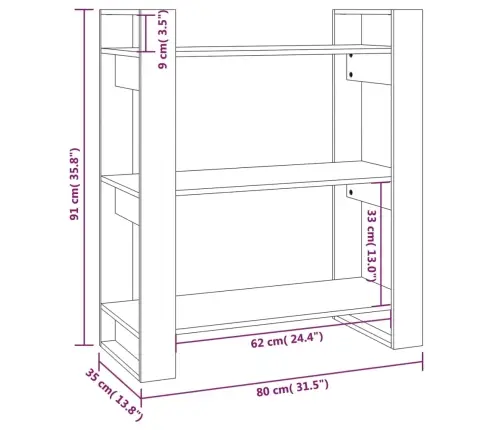 Spintelė Knygoms/Kambario Pertvara, Pilka, 80X35X91cm Pušis