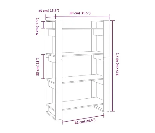 Spintelė Knygoms/Kambario Pertvara, Pilka, 80X35X125cm Pušis Spintelė Knygoms/Kambario Pertvara, Pilka, 80X35X125cm Pušis