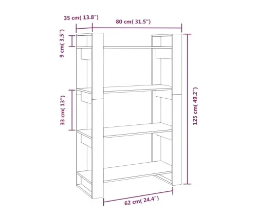 Grāmatu Plaukts, Medus Brūns, 80X35X125 Cm, Masīvkoks Vidaxl
