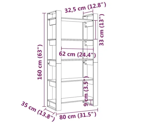 Knygų Spintelė/Kambario Pertvara, 80X35X160 cm Masyvi Mediena