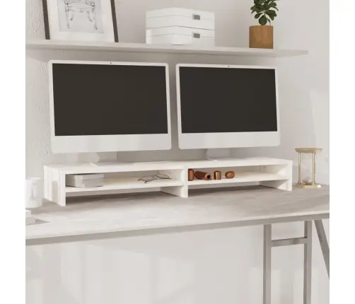 Monitora Paliktnis, Balts, 100X24X13 Cm, Priedes Masīvkoks Vidaxl