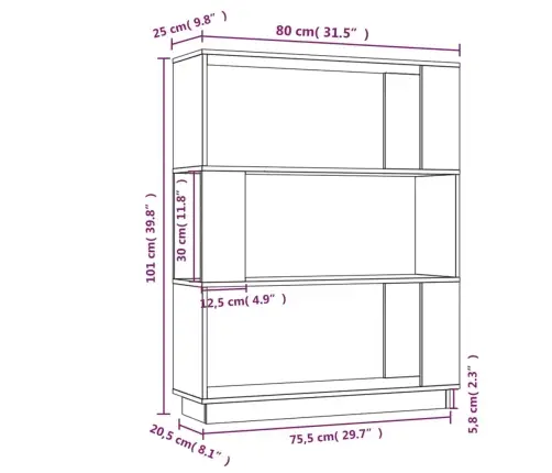 Spintelė Knygoms/Kambario Pertvara, Pilka, 80X25X101cm Pušis Spintelė Knygoms/Kambario Pertvara, Pilka, 80X25X101cm Pušis