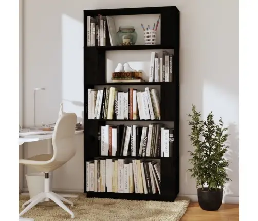 Raamaturiiul/Ruumijagaja, Must, 80X25X163,5 cm Täismännipuit