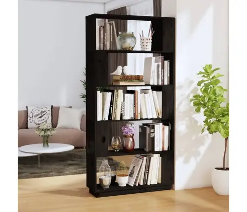 Raamaturiiul/Ruumijagaja, Must, 80X25X163,5 cm Täismännipuit