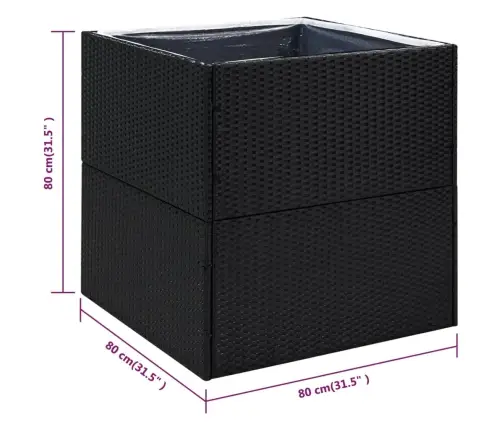 Dārza Puķu Kaste, 80X80X80 Cm, Melna Polietilēna Rotangpalma Vidaxl
