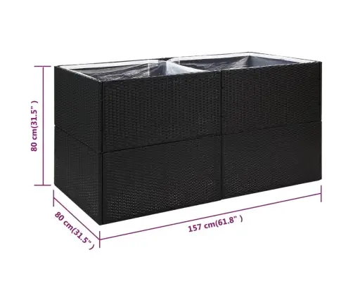 Dārza Puķu Kaste, 157X80X80 Cm, Melna Polietilēna Rotangpalma Vidaxl