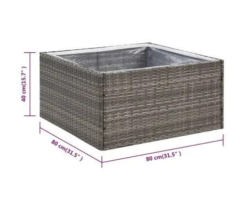 Dārza Puķu Kaste, 80X80X40 Cm, Pelēka Polietilēna Rotangpalma Vidaxl