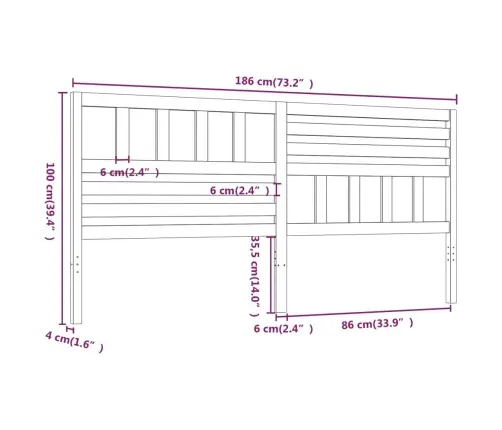 Gultas Galvgalis, Pelēks, 186X4X100 Cm, Priedes Masīvkoks Vidaxl