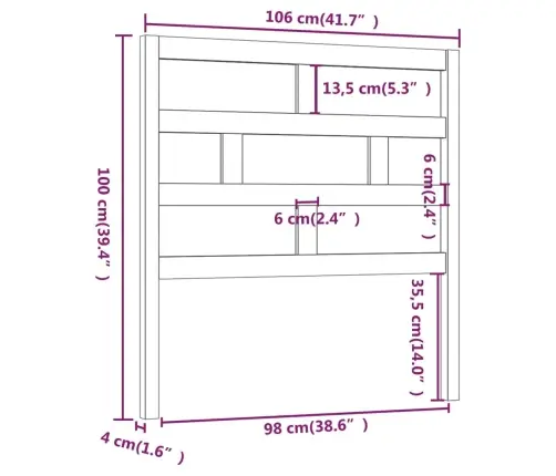 Lovos Galvūgalis, Pilkas, 106X4X100cm Pušies Medienos Masyvas