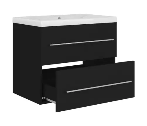 Praustuvo Spintelė Su Įmontuotu Praustuvu, Juoda, Mediena