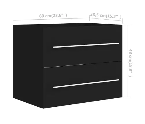 Praustuvo Spintelė Su Įmontuotu Praustuvu, Juoda, Mediena