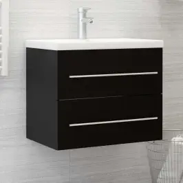 Praustuvo Spintelė Su Įmontuotu Praustuvu, Juoda, Mediena