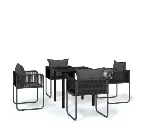 Sodo Valgomojo Baldų Komplektas, 5 Dalių, Juodos Spalvos