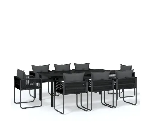 Sodo Valgomojo Baldų Komplektas, 9 Dalių, Juodos Spalvos