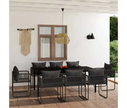 Sodo Valgomojo Baldų Komplektas, 9 Dalių, Juodos Spalvos