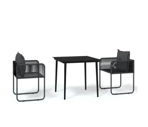 Sodo Valgomojo Baldų Komplektas, 3 Dalių, Juodos Spalvos