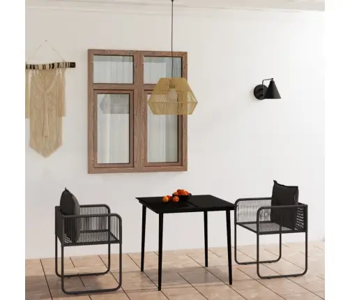 Sodo Valgomojo Baldų Komplektas, 3 Dalių, Juodos Spalvos