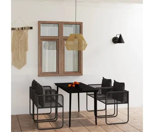 Sodo Valgomojo Baldų Komplektas, 5 Dalių, Juodos Spalvos