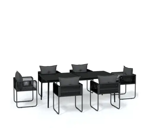 Sodo Valgomojo Baldų Komplektas, 7 Dalių, Juodos Spalvos