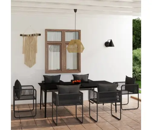 Sodo Valgomojo Baldų Komplektas, 7 Dalių, Juodos Spalvos