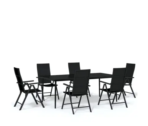 Sodo Valgomojo Baldų Komplektas, 7 Dalių, Juodos Spalvos