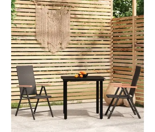 3-Osaline Aiamööbli Komplekt, Must