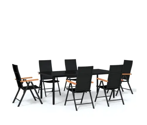 Sodo Valgomojo Baldų Komplektas, 7 Dalių, Juodos Spalvos