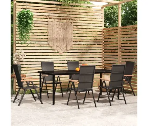 Sodo Valgomojo Baldų Komplektas, 7 Dalių, Juodos Spalvos