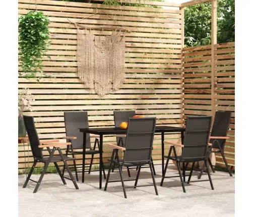 Sodo Valgomojo Baldų Komplektas, 7 Dalių, Juodos Spalvos