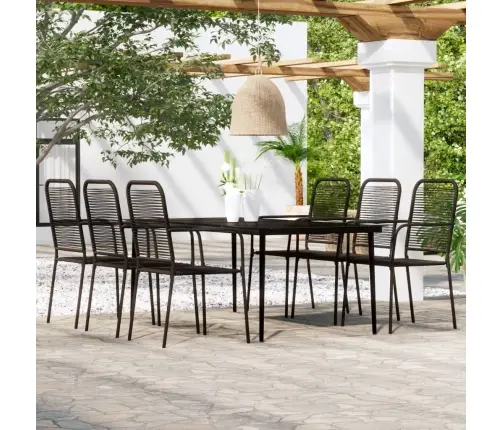 Sodo Valgomojo Baldų Komplektas, 7 Dalių, Juodos Spalvos