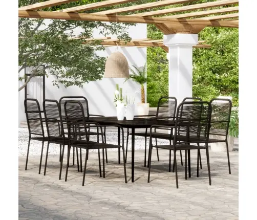 Sodo Valgomojo Baldų Komplektas, 9 Dalių, Juodos Spalvos