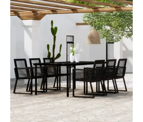 Sodo Valgomojo Baldų Komplektas, 7 Dalių, Juodos Spalvos