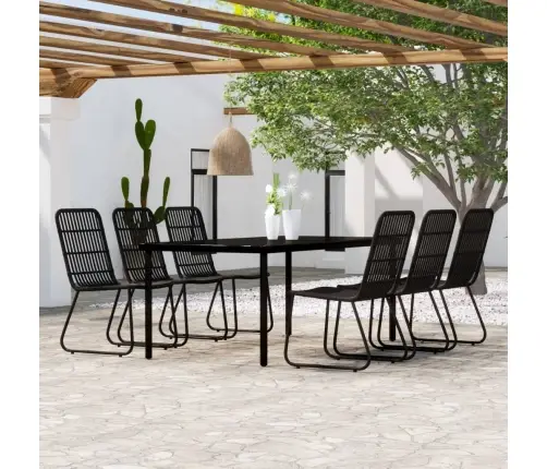 Sodo Valgomojo Baldų Komplektas, 7 Dalių, Juodos Spalvos