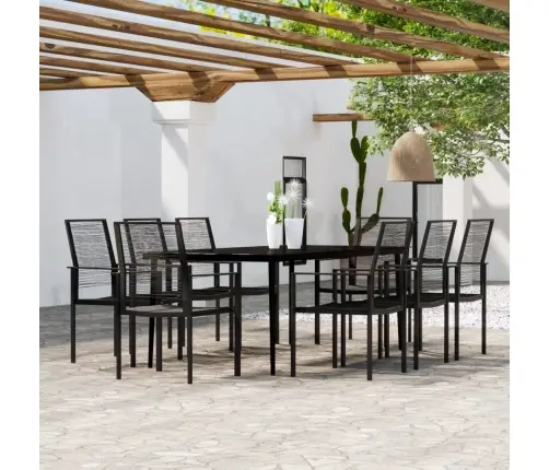 Sodo Valgomojo Baldų Komplektas, 9 Dalių, Juodos Spalvos