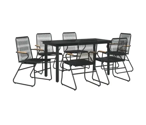 7-Osaline Aiamööbel, Must, Pvc-Rotang
